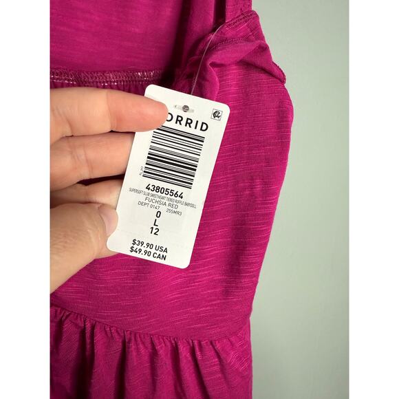 NWT Torrid Super Soft Slub tiered ruffle babydoll top in fushia pink - Picture 4 of 6